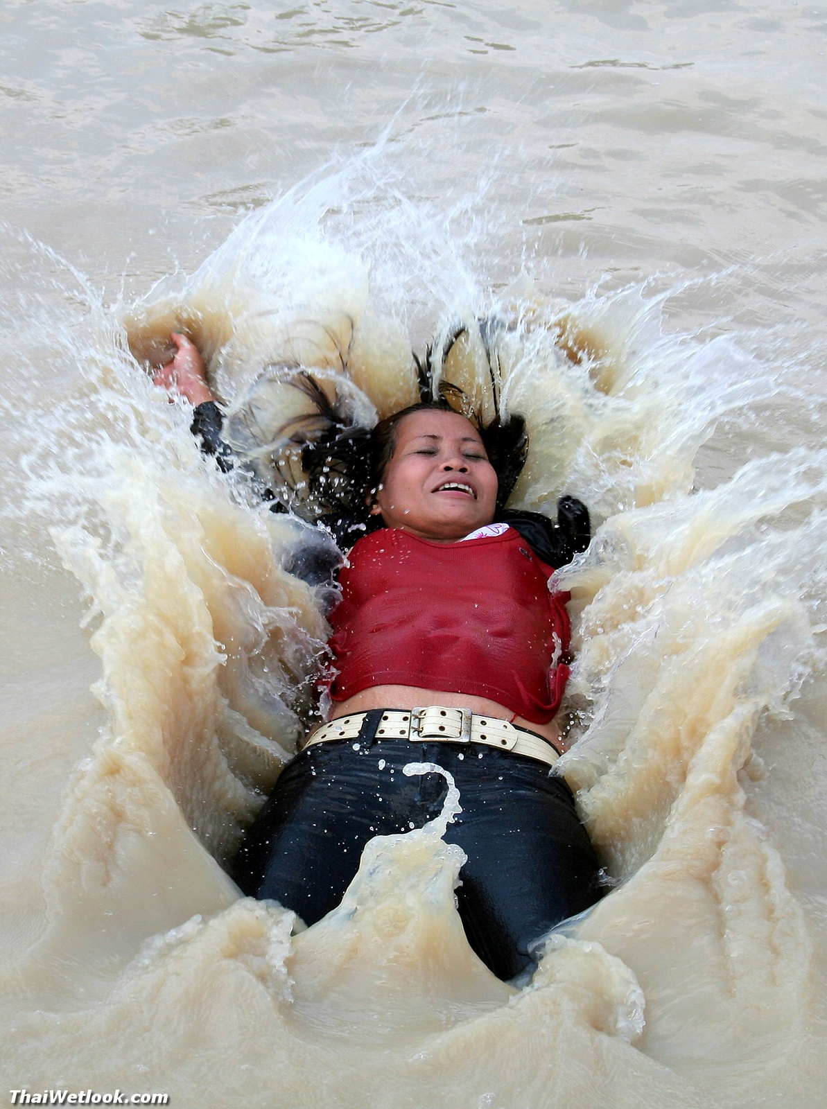 Two Girls Begin In Jeans Jacket And A White Skirt But End Up In Hotpants And Muddy Water